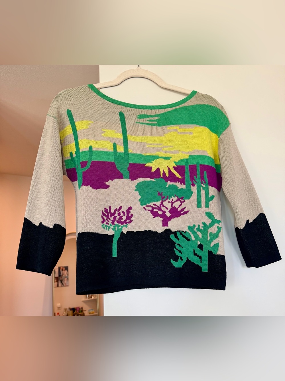 Tracy Reese Cut-Out Back Jacquard Sweater Beige Black Multi Color Size XS